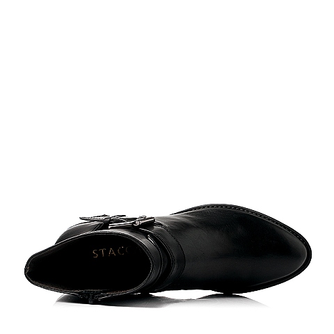 STACCATO/思加图冬季专柜同款女士黑色绵羊皮女皮靴EJE91DD4