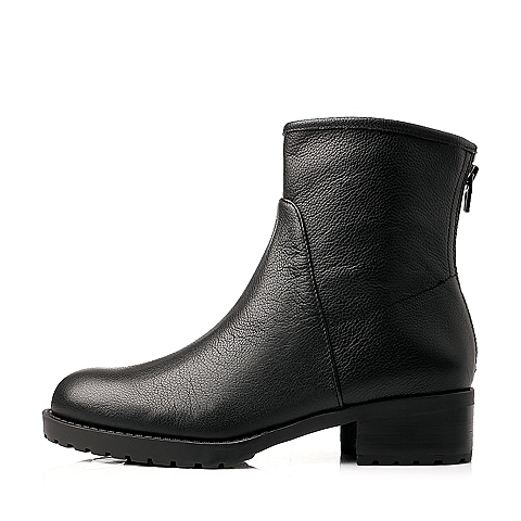 STACCATO/思加图冬季专柜同款黑色荔牛皮女皮靴EA586CD4