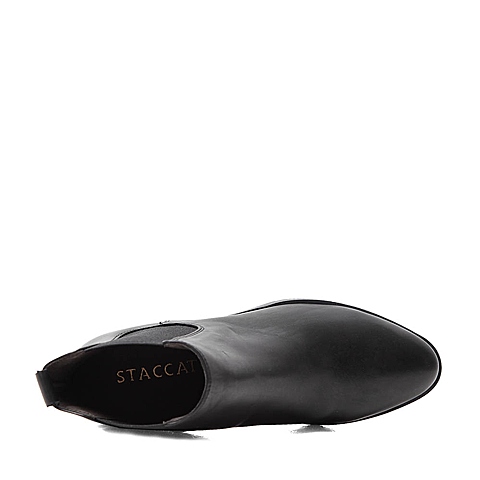 STACCATO/思加图冬季黑色打蜡胎牛皮/黑色常用橡筋女皮靴9SM01CD4