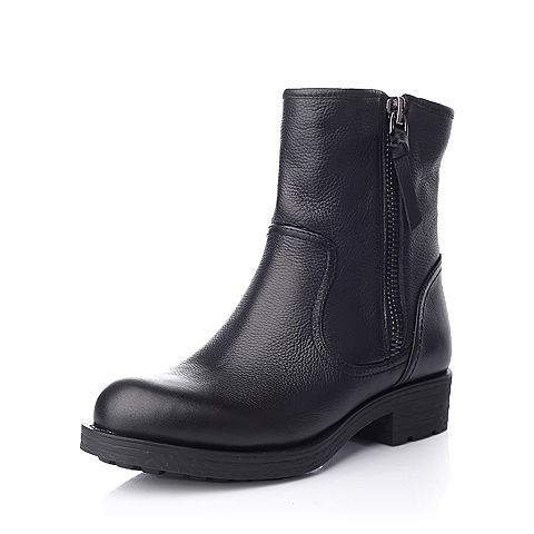 STACCATO/思加图冬季专柜同款黑色休闲牛皮女靴（皮里）9GR30DZ4