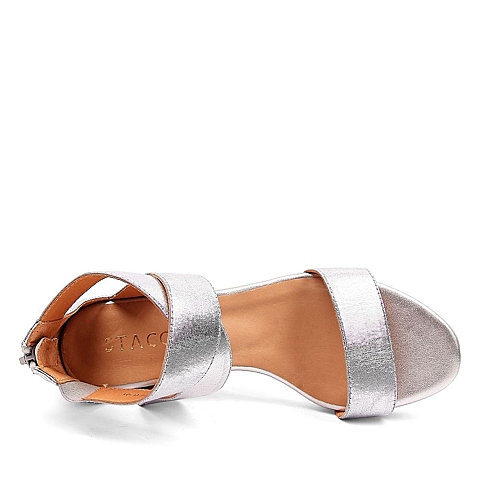 STACCATO/思加图夏季银色贴膜羊皮/银色常用橡筋女皮凉鞋9RK04BL4