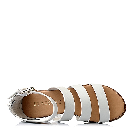 STACCATO/思加图夏季专柜同款白色牛皮女凉鞋9VR01BL5