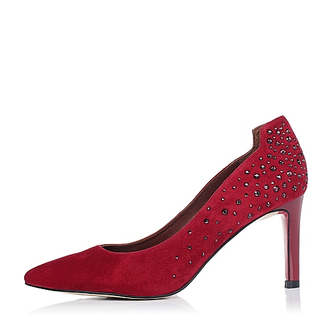 STACCATO/思加图秋季专柜同款红色羊皮细跟浅口水钻女单鞋9UE10CQ5