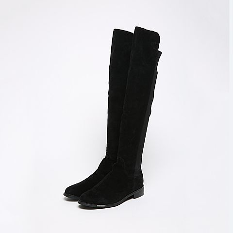 STACCATO/思加图冬季专柜同款黑羊绒皮女靴(绒里)9RA44RC5