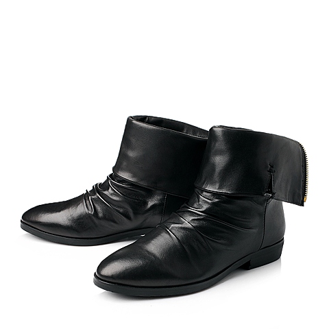 STACCATO/思加图冬季专柜同款黑色羊皮女靴K9H16DZ5