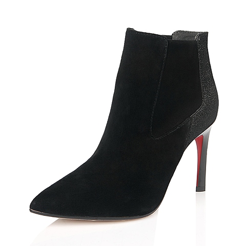 STACCATO/思加图冬季专柜同款黑色羊皮女短靴9XI13DD5