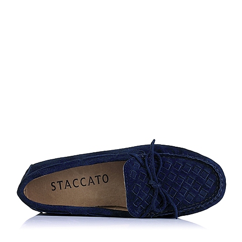 STACCATO/思加图秋季专柜同款深蓝羊绒皮女豆豆鞋D2101CM5