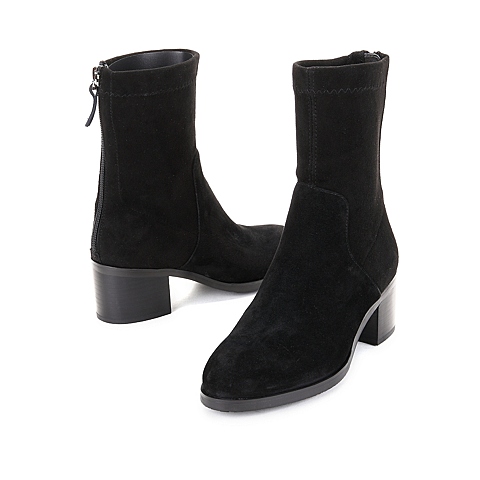 STACCATO/思加图冬季专柜同款黑色羊绒皮女靴（皮里）SF06DDZ5