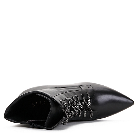 STACCATO/思加图冬专柜同款黑打蜡胎牛皮女靴（皮里）9XV03DD5