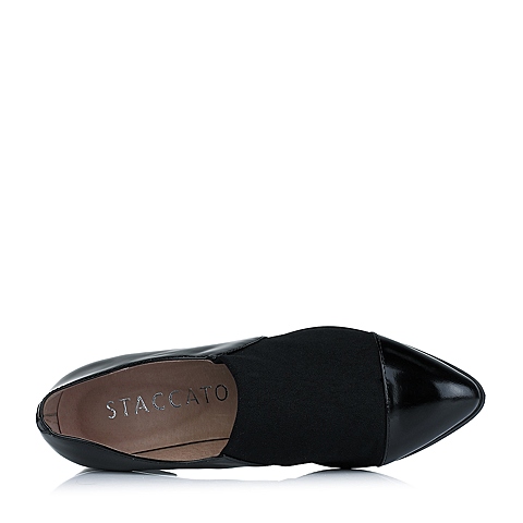 STACCATO/思加图秋季专柜同款黑色牛皮配弹力绒布女皮鞋B4101CM5