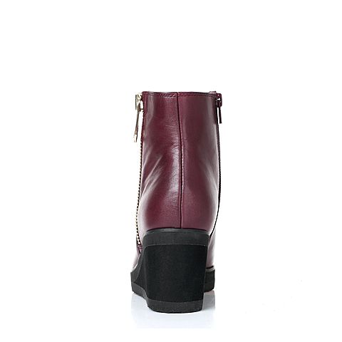 STACCATO/思加图冬季专柜同款酒红色牛皮女靴9WS01DD5