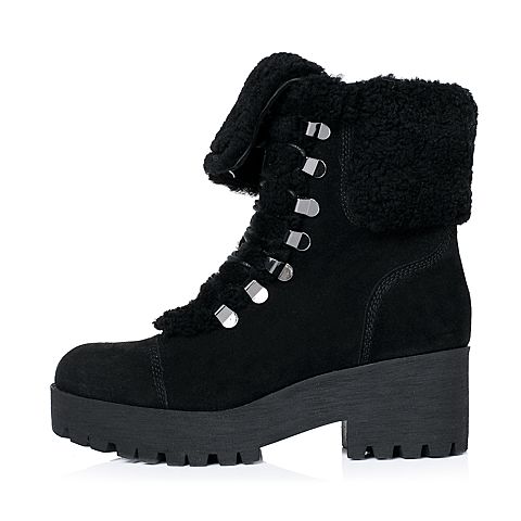 STACCATO/思加图冬季专柜同款黑色牛皮女靴（毛里）9XP02MD5