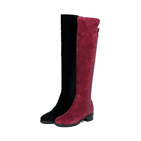 STACCATO/思加图冬季专柜同款黑色羊绒皮女靴P9001DC5