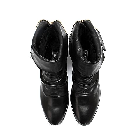 STACCATO/思加图冬季专柜同款黑色羊皮女靴（绒里）9KH16RZ5