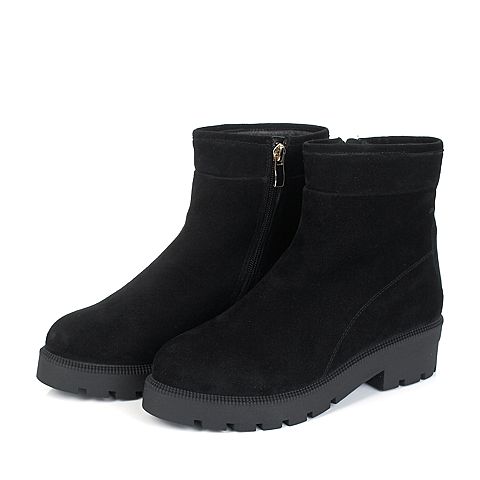 STACCATO/思加图冬季专柜同款黑色羊皮女皮靴(毛里）D6102MZ5