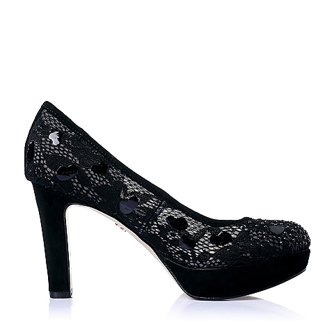 STACCATO/思加图春季专柜同款黑蕾丝网布女皮鞋9AG55AQ6