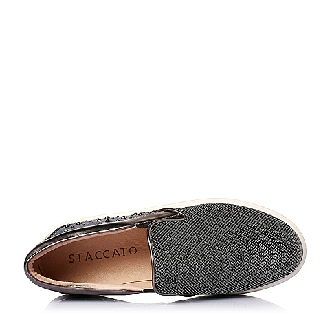 STACCATO/思加图春季专柜同款银黑亮片布撞色拼接女单鞋9UI30AM6