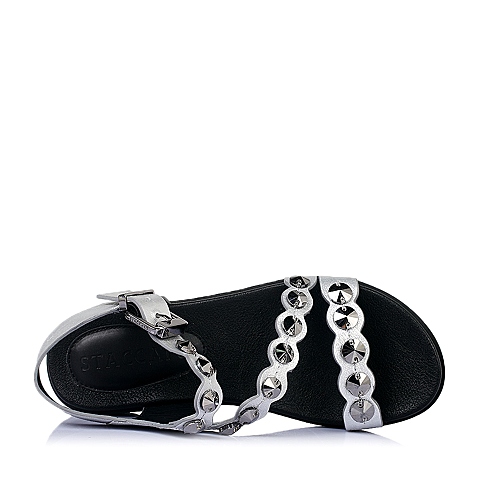 STACCATO/思加图夏季专柜同款银色羊绒皮革女凉鞋9YZ02BL6