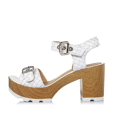 STACCATO/思加图夏季专柜同款白色牛皮女凉鞋（编织）9JC01BL6