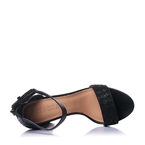 STACCATO/思加图夏季专柜同款女士黑色打蜡胎牛皮革女皮凉鞋9JU02BL6