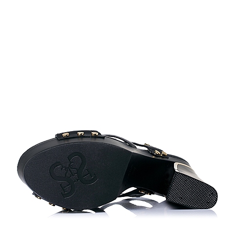 STACCATO/思加图夏季专柜同款黑色打蜡胎牛皮女凉鞋9JP02BL6