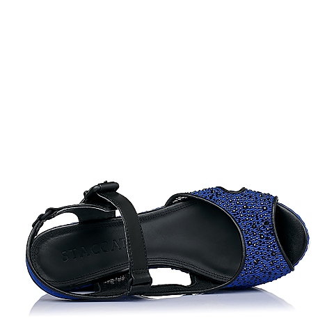 STACCATO/思加图夏季专柜同款兰/黑色网布女皮凉鞋9FH94BL6