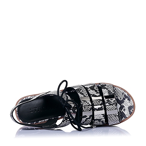 STACCATO/思加图夏季专柜同款灰黑色猪皮女凉鞋9JC02BL6