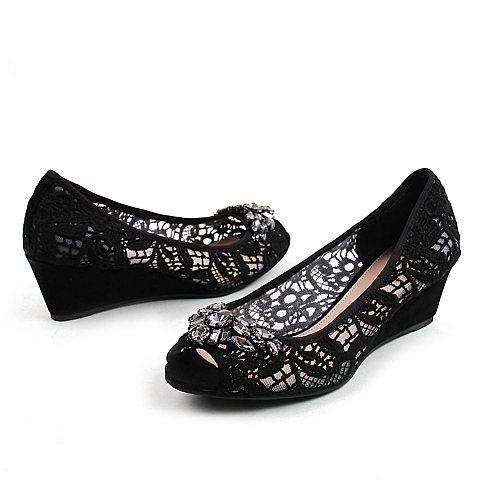 STACCATO/思加图春季专柜同款黑色蕾丝网布女鞋9UJ08AU6
