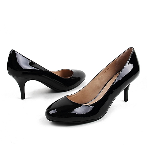 STACCATO/思加图春季专柜同款黑漆皮胎牛皮女单鞋9YE01AQ6
