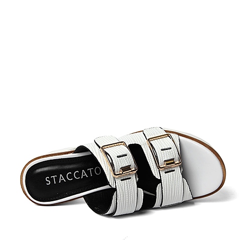 STACCATO/思加图夏季专柜同款白色牛皮女凉鞋F7101BL6