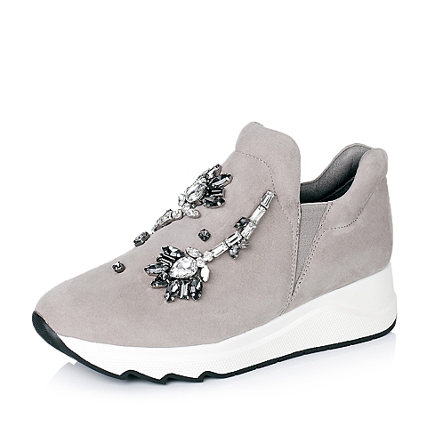 STACCATO/思加图秋季专柜同款灰色羊绒皮女休闲鞋9JX02CM6