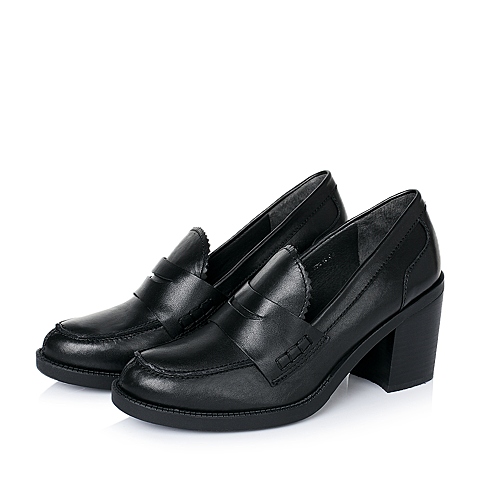 STACCATO/思加图秋季专柜同款黑色牛皮女单鞋9XA08CM6