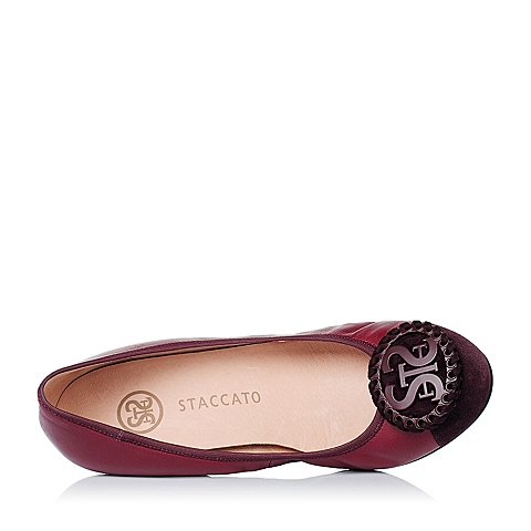 STACCATO/思加图秋季专柜同款酒红色羊皮甜美坡跟女单鞋ER926CQ6