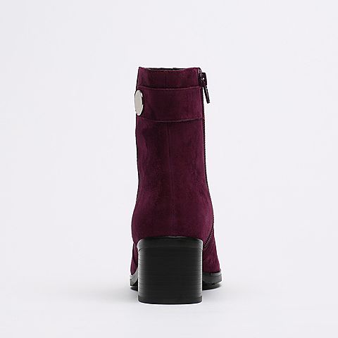 STACCATO/思加图冬季专柜同款紫色羊绒皮女短靴9SF14DD6