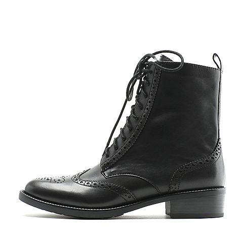 STACCATO/思加图冬季专柜同款黑色牛皮单里女皮靴9RA68DD6