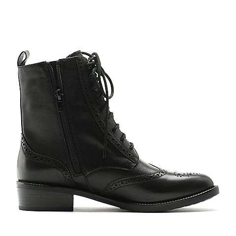 STACCATO/思加图冬季专柜同款黑色牛皮单里女皮靴9RA68DD6