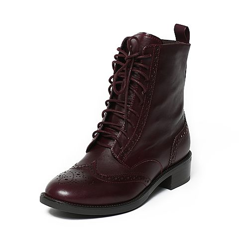 STACCATO/思加图冬季专柜同款紫红色牛皮单里女皮靴9RA68DD6