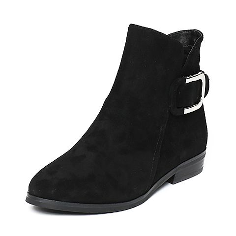 STACCATO/思加图冬季专柜同款黑色羊绒皮单里女皮靴9KH18DD6
