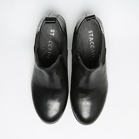 STACCATO/思加图冬季专柜同款黑色牛皮女短靴9D102DD6