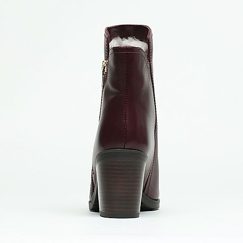 STACCATO/思加图冬季专柜同款浅杏(深艳红)色牛皮女靴（毛里）9C904DD6