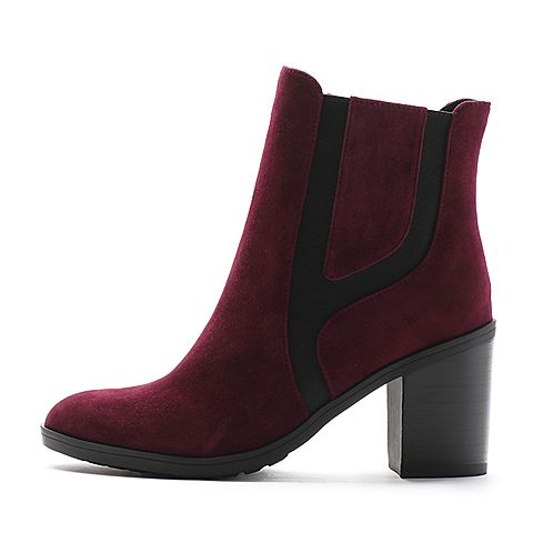 STACCATO/思加图冬季专柜同款酒红色羊皮女靴9C902DD6