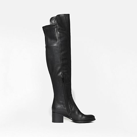 STACCATO/思加图冬季专柜同款黑色牛皮女长靴(绒里)9SF12DC6