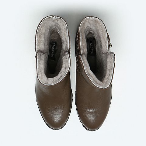 STACCATO/思加图冬季专柜同款深灰色牛皮女靴（毛里）9C404DS6