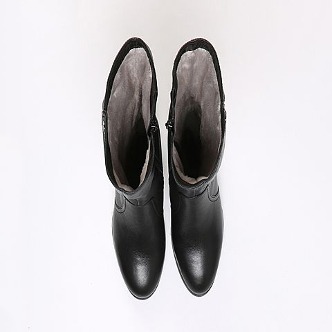 STACCATO/思加图冬季专柜同款黑色牛皮女长靴(半绒半毛)9SF11DG6