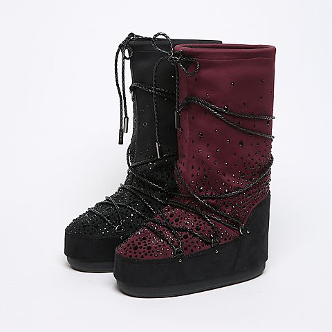 STACCATO/思加图冬季专柜同款红紫/黑色弹力布女靴9C202DG6