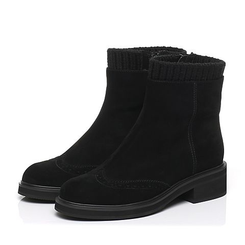 STACCATO/思加图冬季专柜同款黑色羊绒皮女皮靴MV001DD6