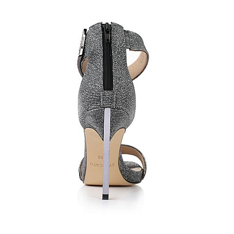 STACCATO/思加图夏季专柜同款银灰色亮片布女凉鞋9JM06BL6