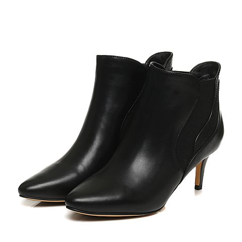 STACCATO/思加图冬季专柜同款黑色打蜡胎牛皮绒里女皮靴9A902DD6