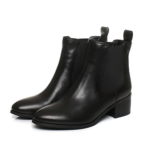 STACCATO/思加图冬季专柜同款黑色打蜡胎牛皮绒里女皮靴9XY07DD6
