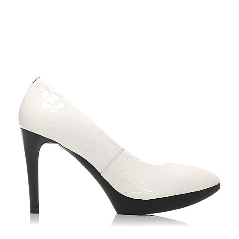 STACCATO/思加图春季专柜同款白色漆皮牛皮女单鞋9QV18AQ7